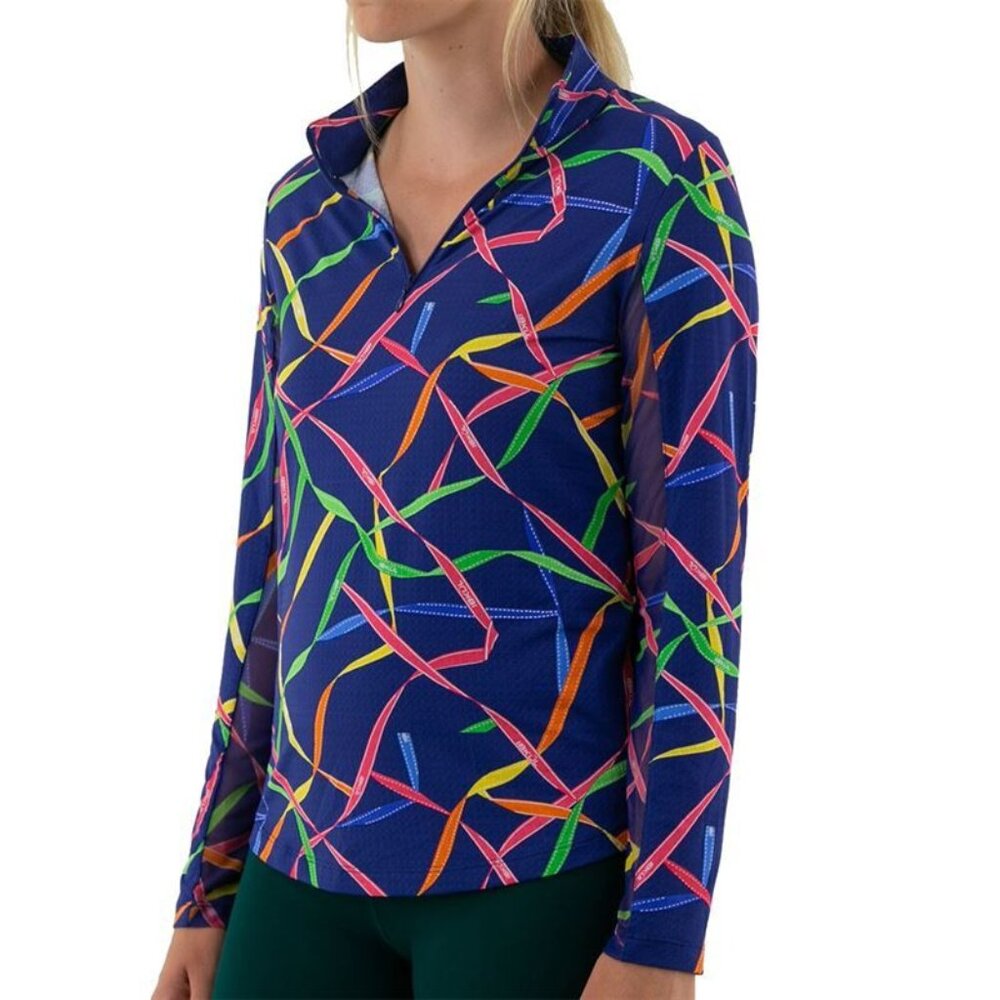 NWT IBKUL Top Gifted Navy Multi Golf Tennis Pickleball COOLING XS  UPF 50